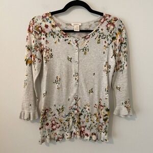 Sundance Gray Floral Button Front Cardigan Size S Boho Cottagecore Grandmacore